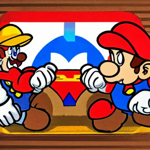 Image similar to photo of mario and donkey kong arm wrestling, nintendo, high detail,