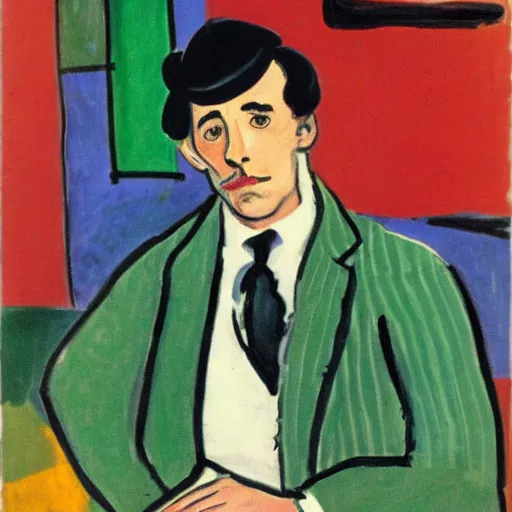 Image similar to sherlock holmes posing for a portrait, garden, smoking cigar, by henri matisse