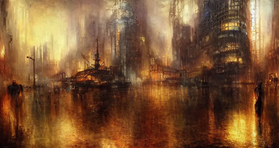 Prompt: illegal marketplace hidden in the sewers. steampunk, cyberpunk, soviet, oil on canvas by William Turner