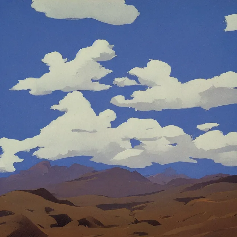 Prompt: landscape and clouds by ed mell.