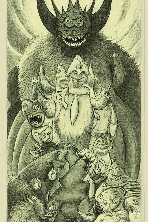 Image similar to the king of the monsters, by maurice sendak