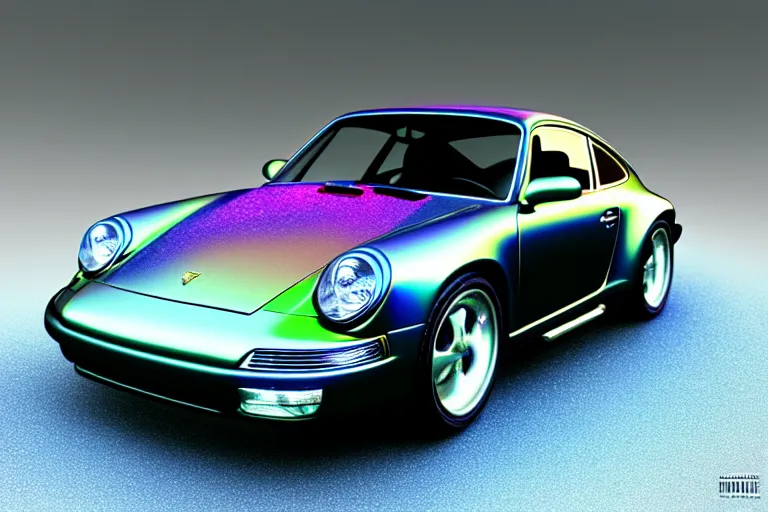 Image similar to iridescent Porsche 911, macro photography, by Thomas Kincade, Richard Sigamani, 8k photorealistic, HD, high details, concept art, trending on artstation