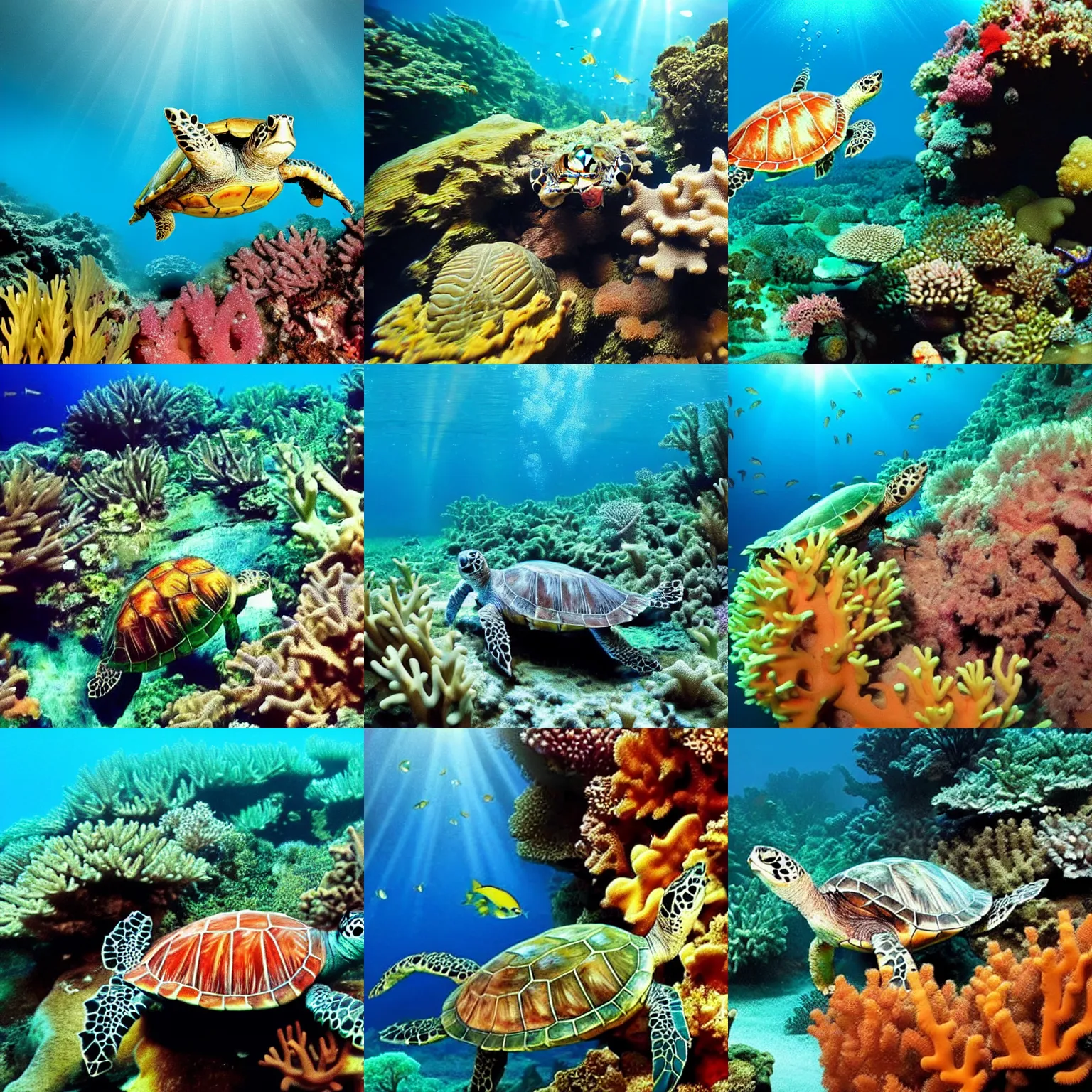 Prompt: Underwater coral reef sunbeams beautiful swimming turtle award winning nature documentary, David Attenborough