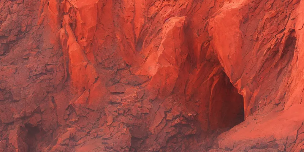 Image similar to an ancient red mountain carved into the face of priestess, sci - fi, landscape, fantasy