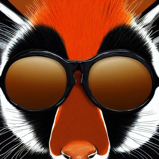 Prompt: An orange and black ringtail wearing sunglasses, digital art, passionate, grandiose