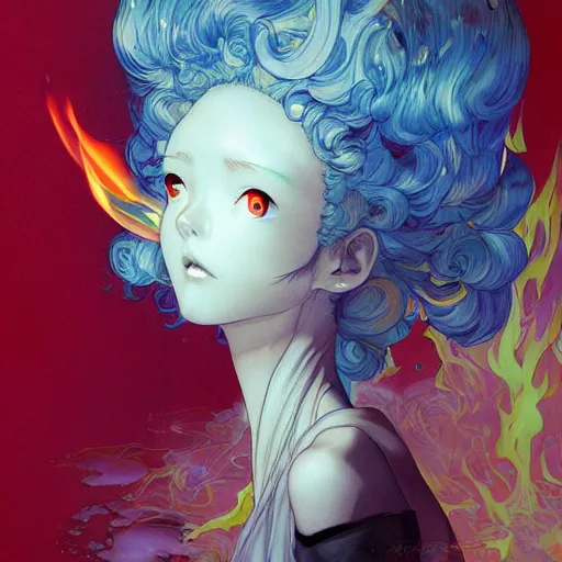 Image similar to prompt : flames portrait soft light painted by james jean and katsuhiro otomo and erik jones, inspired by evangeleon anime, smooth face feature, intricate oil painting, high detail illustration, sharp high detail, manga and anime 1 9 9 9