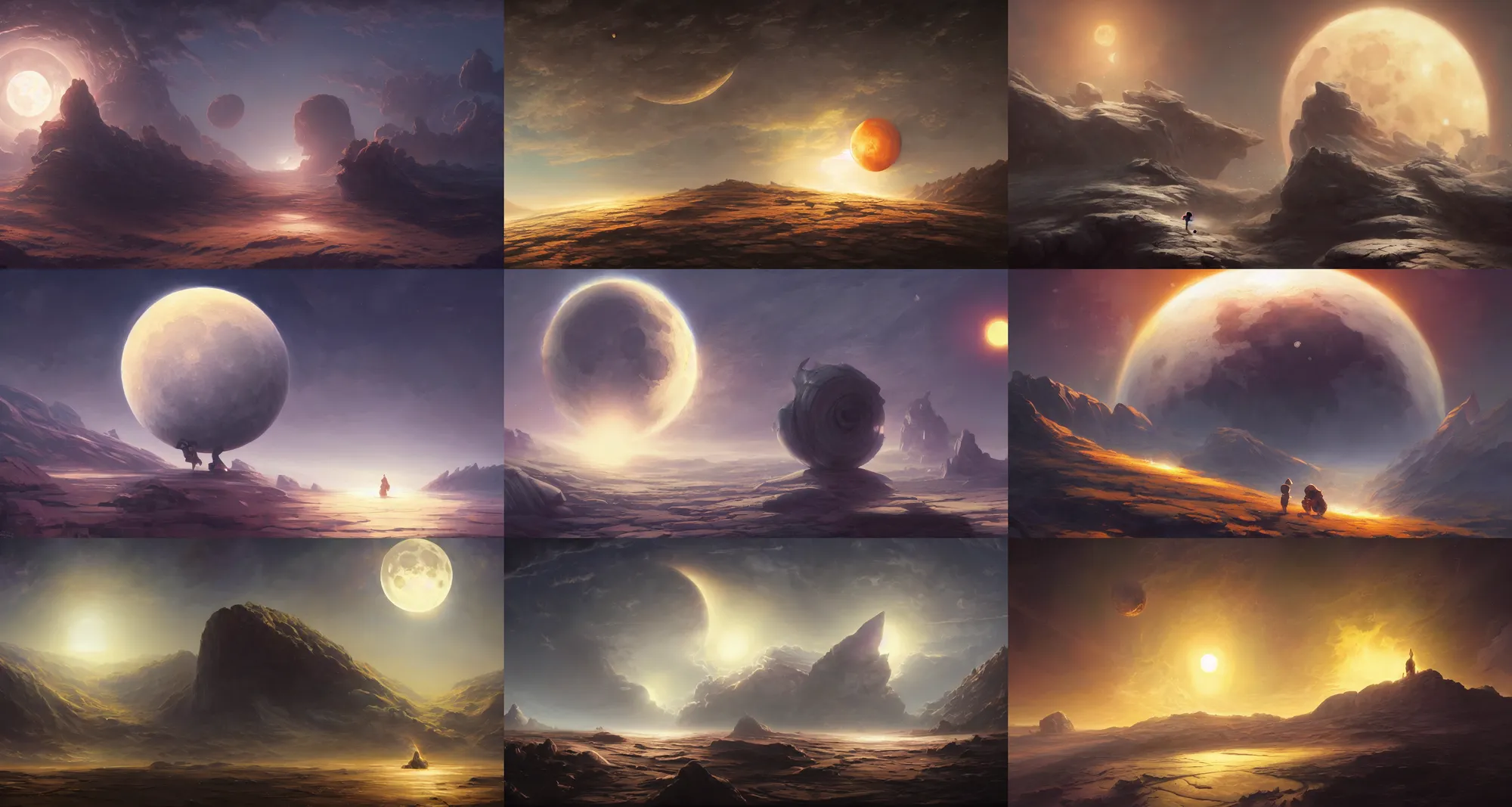 Prompt: Moon orbiting the sun, concept art by Noah Bradley, Darek Zabrocki, Tyler edlin, Jordan Grimmer, Neil Blevins, James Paick, Natasha Tan, highly detailed, ultra detailed, ultra realistic, trending on artstation