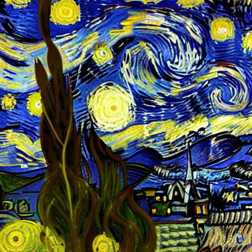 Image similar to husky howling in the night, 4 k, 8 k, trending on artstation, award - winning art, illustrated by vincent van gogh