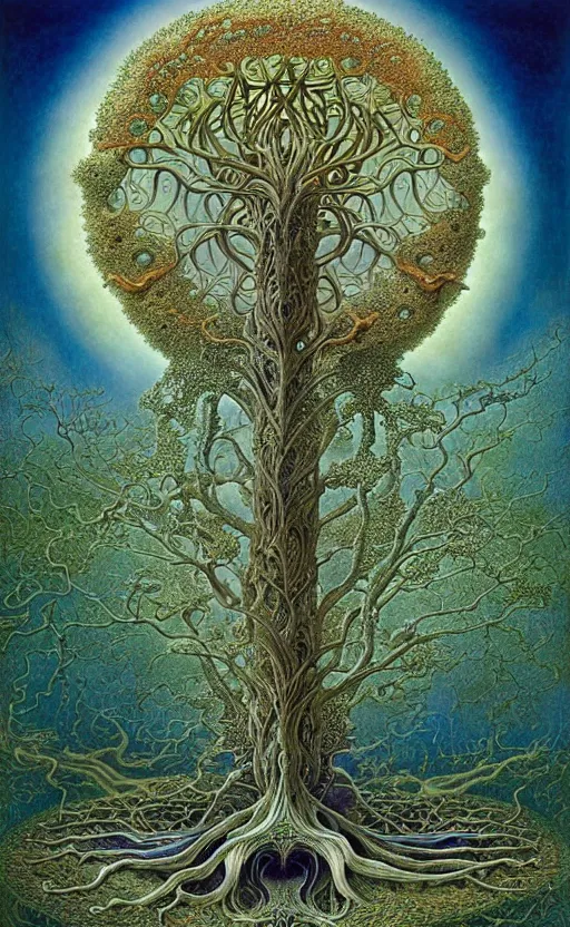 Image similar to tree of life by roger dean and andrew ferez, art forms of nature by ernst haeckel, divine chaos engine, symbolist, visionary, art nouveau, botanical fractal structures, organic, detailed, realistic, surreality