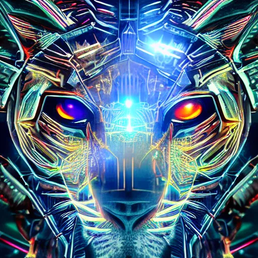 Image similar to eye of a cybernetic tiger, futuristic, cyberpunk, digital illustration, photo - realistic, macro, extremely detailed, vivid, neon, dramatic lighting, intricate details