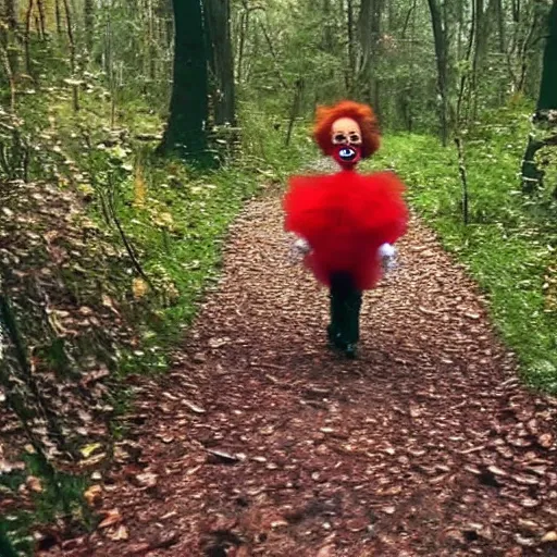 Prompt: Pennywise Caught on a trail cam 4K quality super realistic
