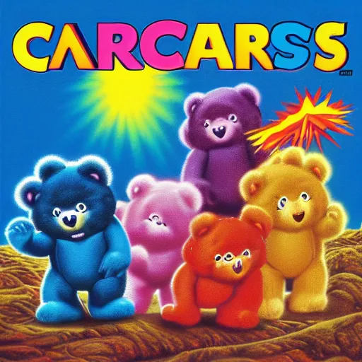 Image similar to the care bears on iron maiden album cover, 8 k resolution hyperdetailed photorealism