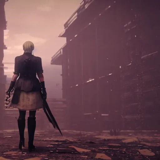 Image similar to Film still of Nier Automata, from Red Dead Redemption 2 (2018 video game)