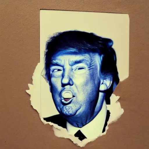 Image similar to donald trump eating a rock, polaroid, head-shot