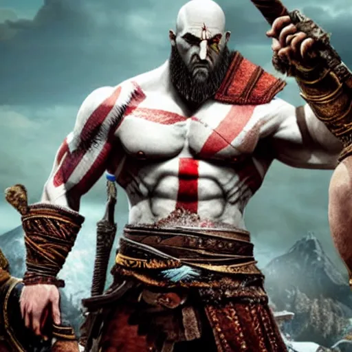 Image similar to kratos the god of war in the witcher 3 universe