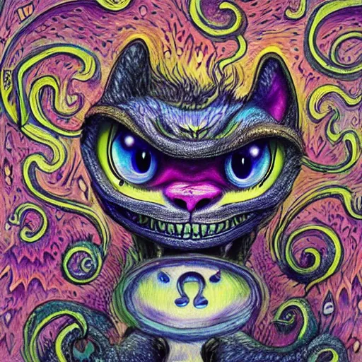 Image similar to The Cheshire Cat as a Lovecraftian Eldritch Horror by Louis Wain artstation unsplash contest winner