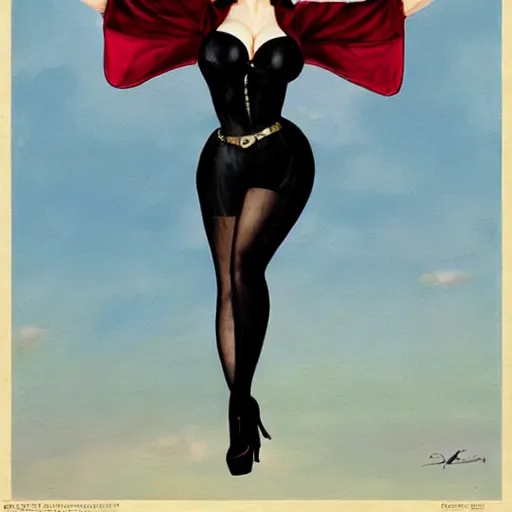 Prompt: Fully-clothed full-body portrait of Christina Hendricks as catwoman as a pinup painting on world war II bomber