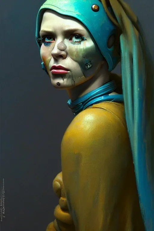 Image similar to character portrait cyberpunk starcraft terran warhammer 4 0 k space marine tech priest warrior princess ( ( ( ( ( ( ( ( totally definitely not negative no not girl with the pearl earring inspired ) ) ) ) ) ) ), beksinski character design, painting by gaston bussiere, katsuya terada, frank frazetta, tom of finland, trending on artstation