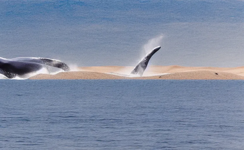 Image similar to giant whale swimming in sand dunes, photography