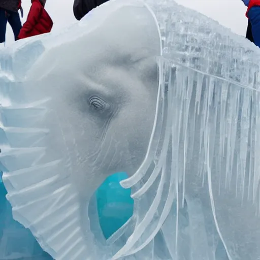 Image similar to fish frozen inside an ice sculpture of an elephant