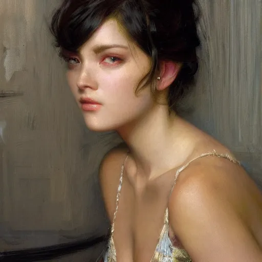 Prompt: a high fashion gucci studio stunning backlit portrait of frowning anime girl, painting by gaston bussiere, craig mullins, j. c. leyendecker