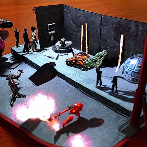 Image similar to “Star wars movie scene diorama made with action figures”