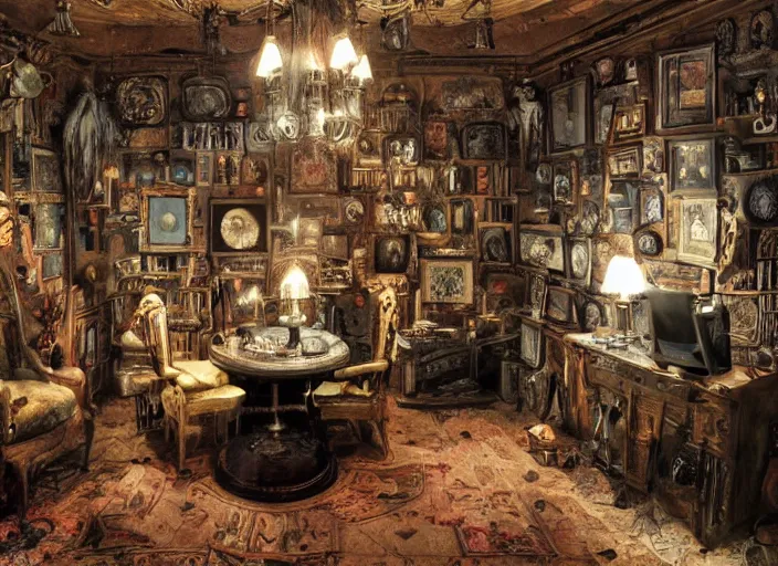 Prompt: a room by alexander jansson, thomas kinkade, and h. r. giger