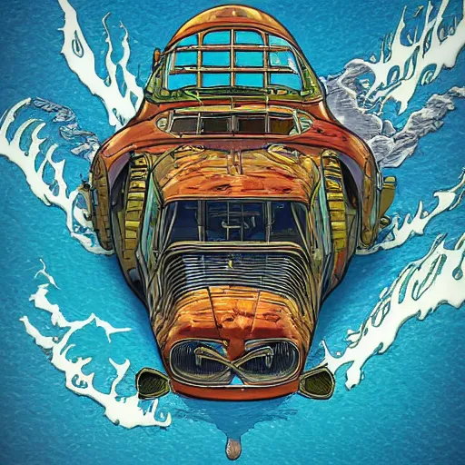 Image similar to vintage powerful atlantic gallerie disk amberjack explosions bean roadster , by Anton Pieck and Jean Giraud and Dan Mumford , Rendered in Cinema4D , DC Comics , tiki