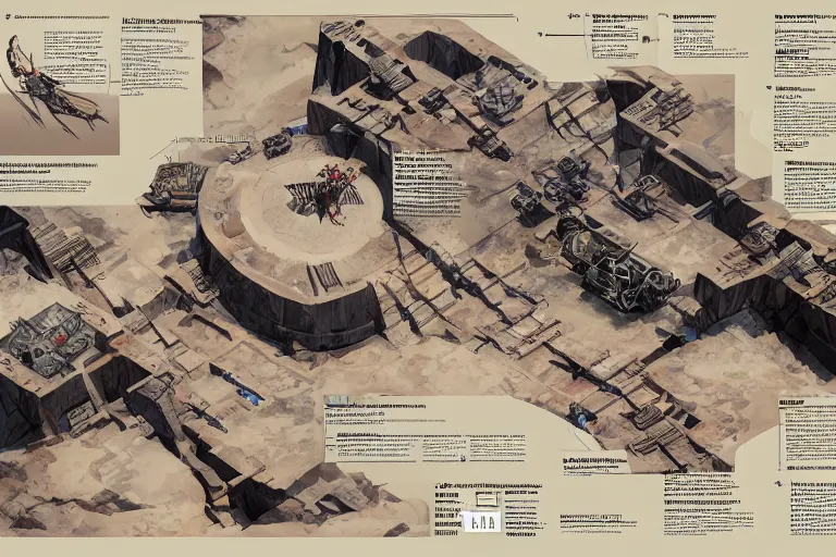 Prompt: schematic diagram of Black Mesa, built, book, page, detailed, cross section, trending on artstation, cgsociety, Ralph McQuarrie and Greg Rutkowski