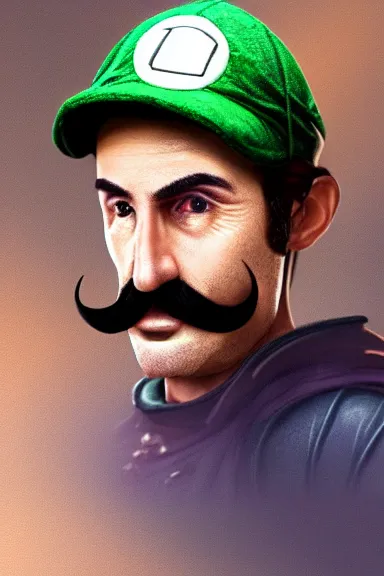 Image similar to very very intricate photorealistic photo of a realistic human version of luigi wearing his hat in an episode of game of thrones, photo is in focus with detailed atmospheric lighting, award - winning details