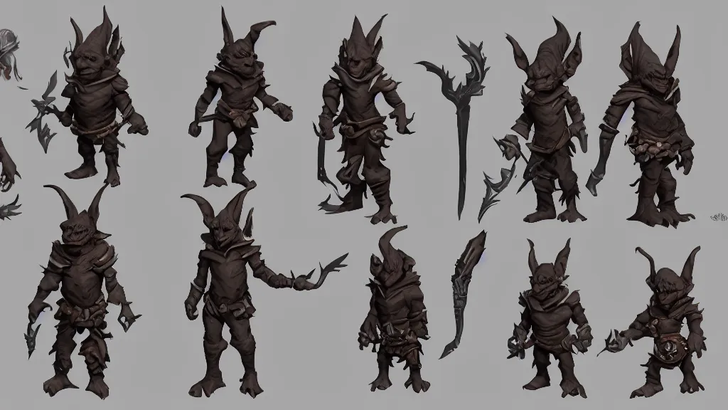 Prompt: a fantasy goblin rogue character design sheet, trending on artstation