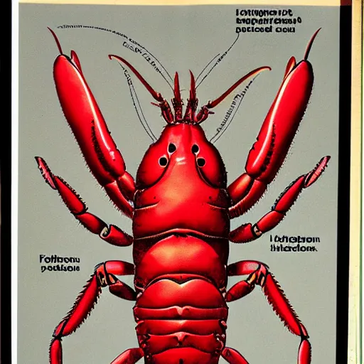 Prompt: a giant lobster with a scorpion tail illustrated, anatomy, biology textbook