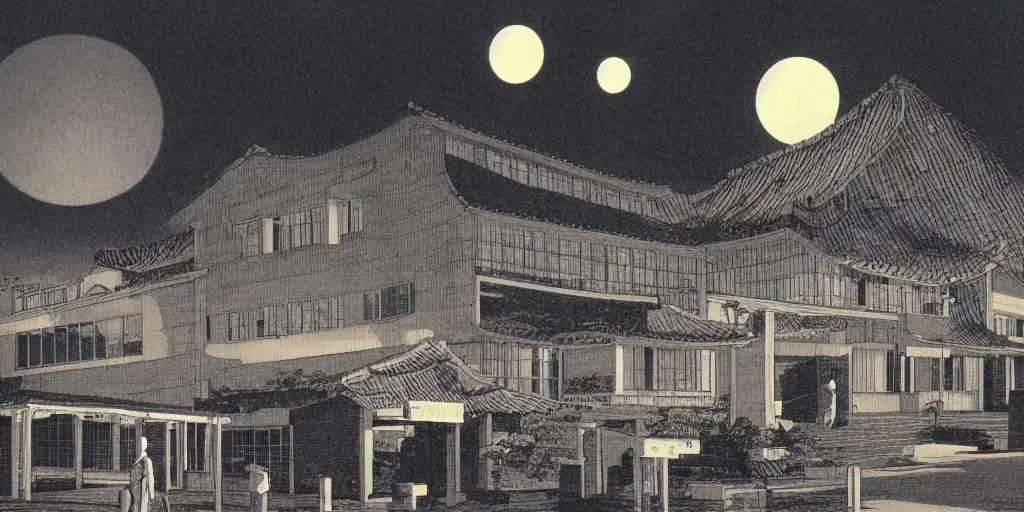 Image similar to a korean school at night by richard corben