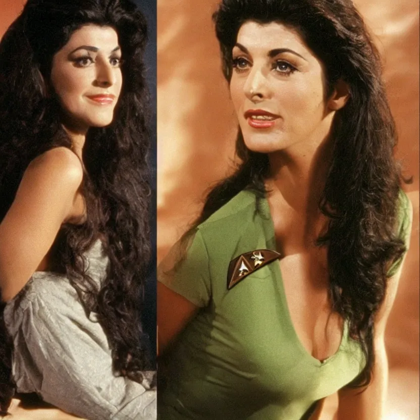 Image similar to 2 5 year old deanna troi from the first season of star trek the next generation, no double people