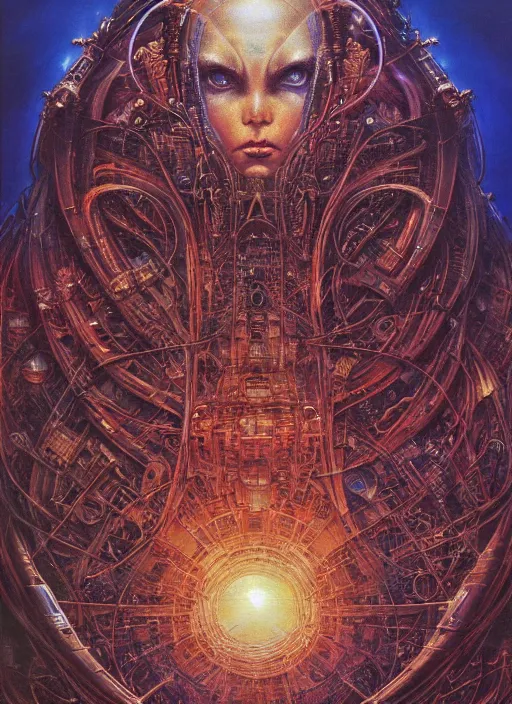 Prompt: an alien futuristic planet with technology and cities, masterpiece, by ayami kojima, karol bak, greg hildebrandt, and mark brooks, neo - gothic, intricate, rich deep colors. beksinski painting, part by takato yamamoto. 8 k masterpiece