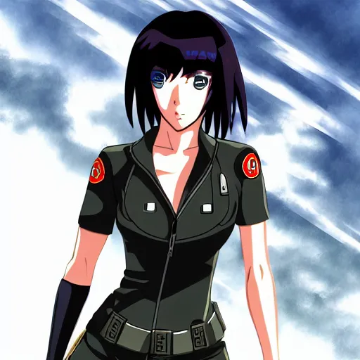 Anime Major motoko kusanagi in all black uniform,, Stable Diffusion