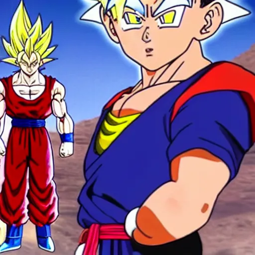 Image similar to A still of Jean-Luc Mélenchon as a character in Dragon Ball Z