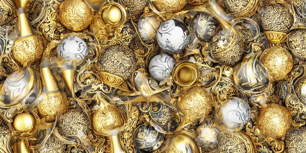 Prompt: magic, cups and balls, gold, ornate, detailed, realistic