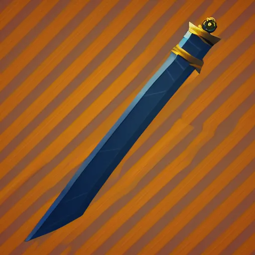 Prompt: black sword blade with golden hilt, icon, isometric, vector, low poly, blue background, cgsociety, volumetric lighting