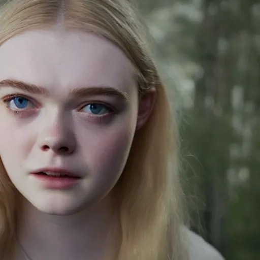 Image similar to A masterpiece head and shoulders portrait of Elle Fanning in Raised by Wolves