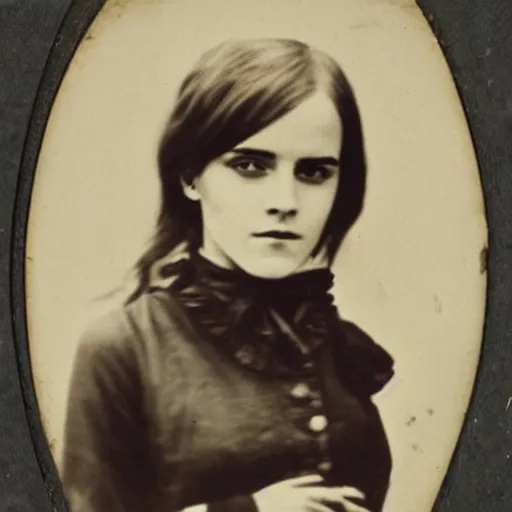 Image similar to emma watson early 20th century ganster with bowler hat Daguerreotype photography by Louis Daguerre