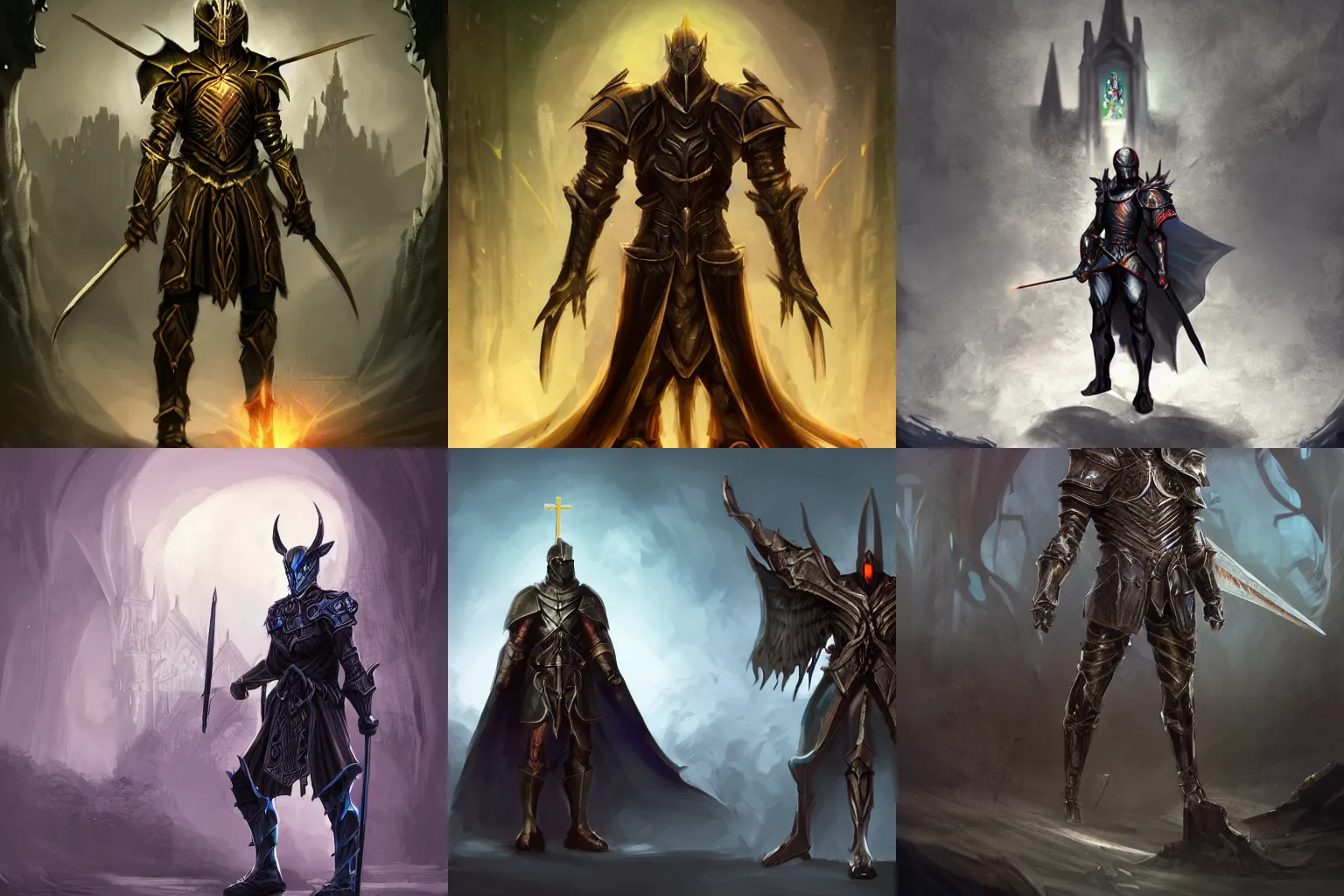 Prompt: man standing in defensive pose, good anatomy, fantasy knight, magic armor, servant of dark moth, magic eyes, digital art, concept art, simulation, structure, fine, wide angle, behind is a great church of magic