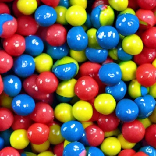 Image similar to every time grandma opens her mouth, gumballs come pouring out... just absolutely tumbling everywhere. No doctor has been able to tell us why