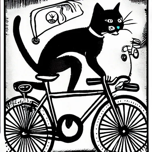 Image similar to cats riding bicycles, black and white, cartoon style, highly detailed, grainy