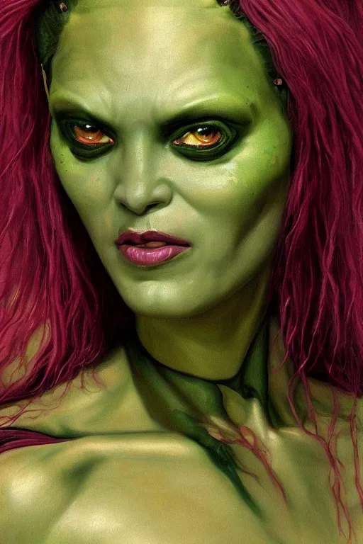 Image similar to Baroque painting of Gamora, inspired by Gustav Moreau and Wayne Barlowe, exquisite detail, hyper realism, ornate, exquisite detail, cute face