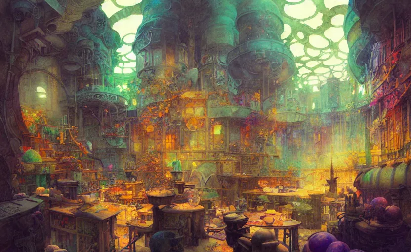 Image similar to alchemy laboratory, fantasy. intricate, amazing composition, colorful watercolor, by ruan jia, by maxfield parrish, by marc simonetti, by hikari shimoda, by robert hubert, by zhang kechun, illustration, gloomy