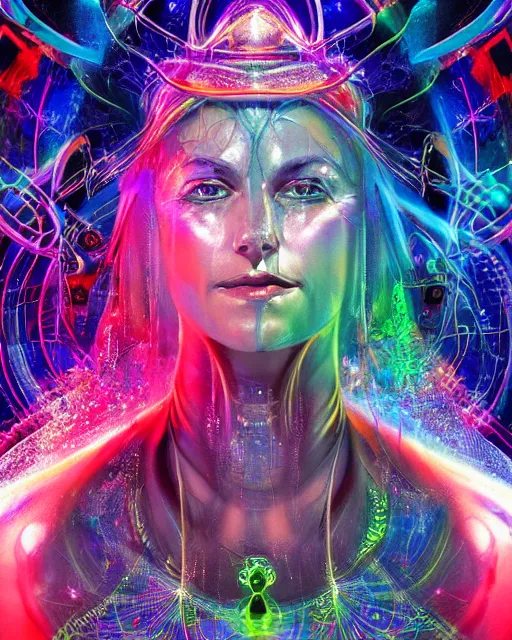 Image similar to a powerful energy psychedelic matrix priestess, by alexander fedosav, hyper detailed digital matte painting, concept art, hyperrealism, 1 6 k resolution, cinema 4 d, 8 k resolution, trending on artstation, behance hd, a masterpiece, by stephan martiniere, particles, cel - shaded, power bright neon energy, by david a. hardy,