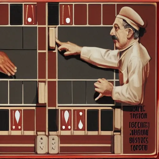 Prompt: Mussolini plays backgammon with Stalin,