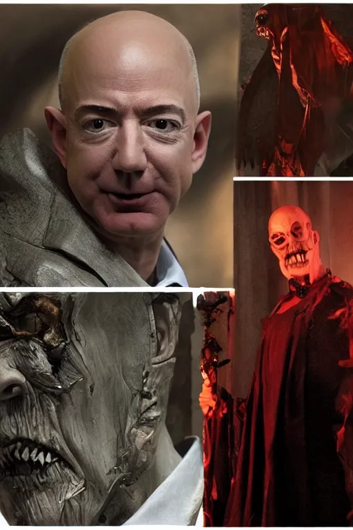 Image similar to jeff bezos as a scary angry vampire, photorealistic, cinematic lighting, highly detailed, very intricate, by guillermo del toro