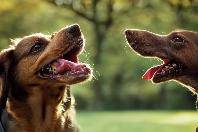 Prompt: closeup portrait of a small brown dog licking its nose with its tongue in central park, natural light, sharp, detailed face, magazine, press, photo, Steve McCurry, David Lazar, Canon, Nikon, focus